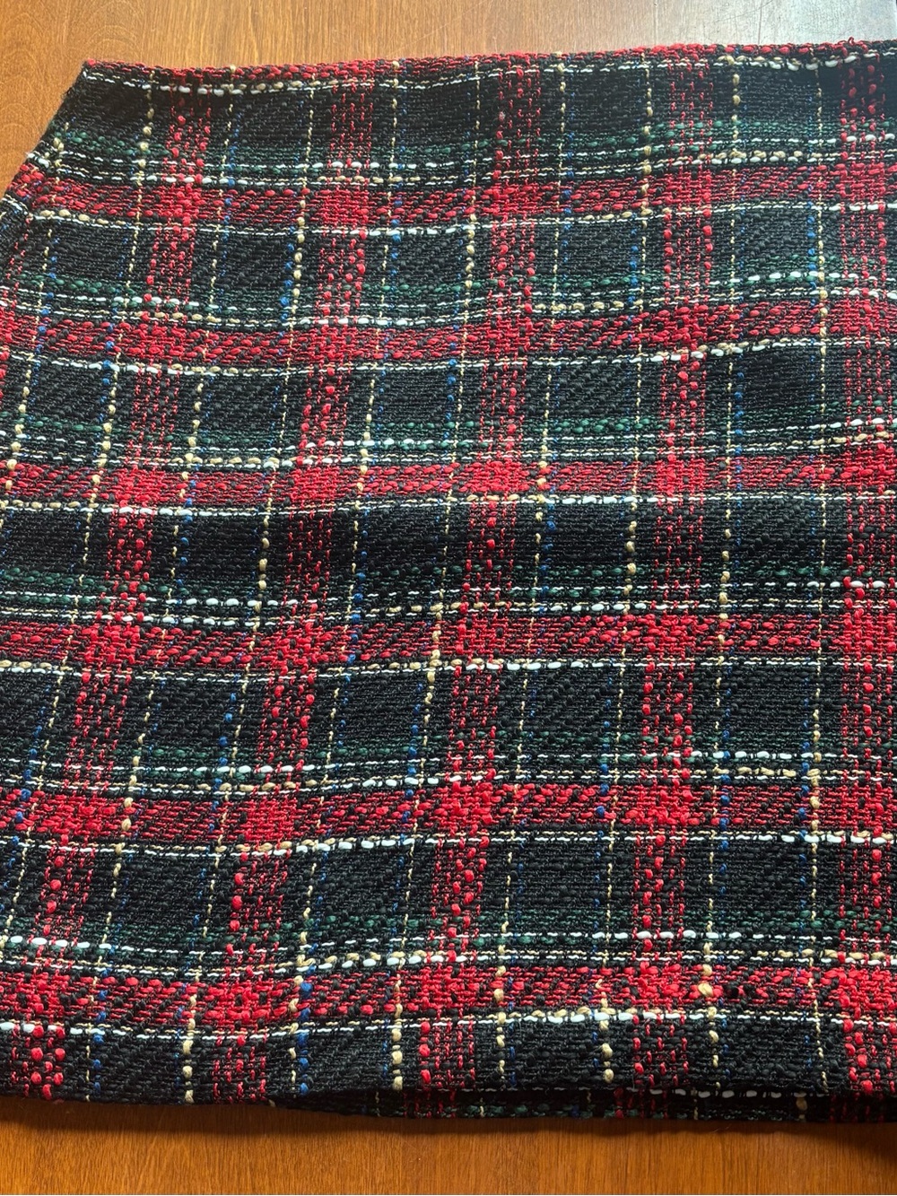 LOFT Red and Black Plaid Tweed Skirt with Multi-Color Accents